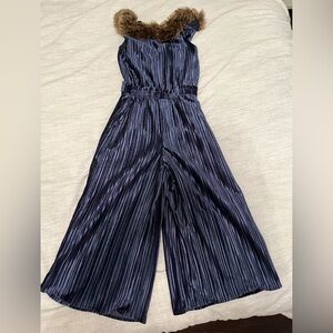 Janie and Jack Faux Fur Collar Velvet Jumpsuit